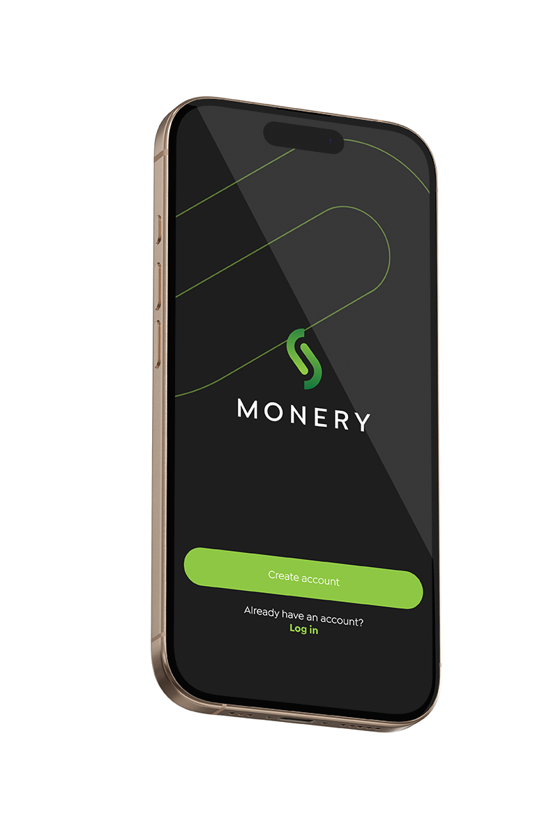 Aplicativo da Monery em um smartphone, exibindo a tela inicial.